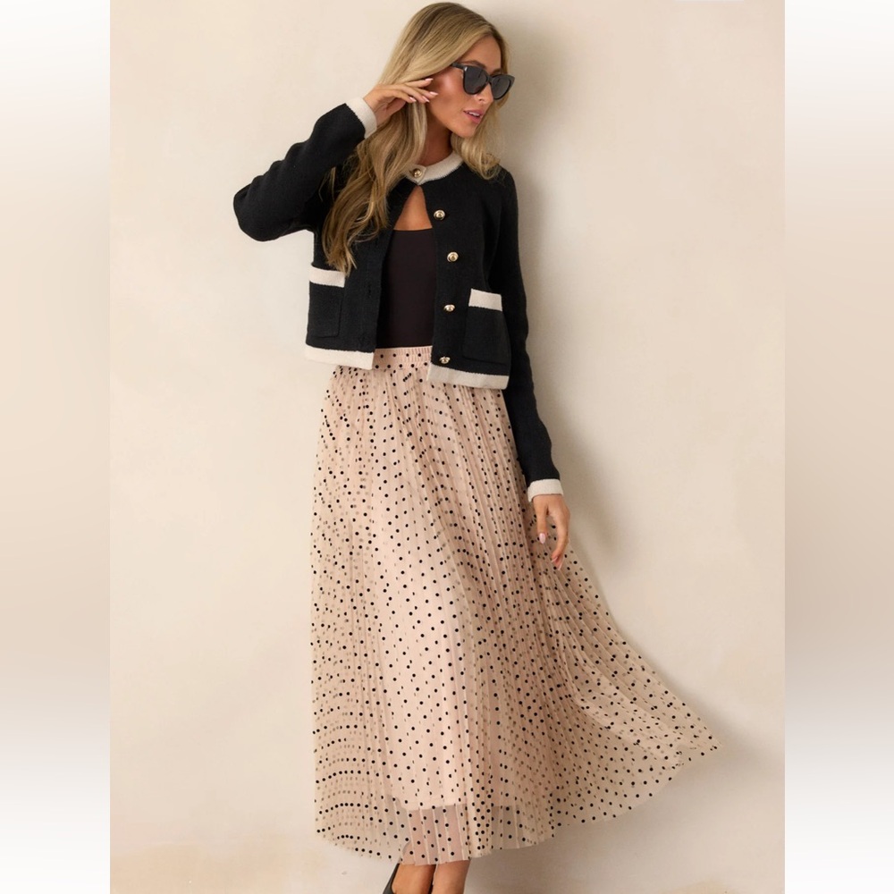 Red dress boutique - VINTAGE WAVE BEIGE TULLE POLKA DOT MAXI SKIRT - Picture 3 of 9